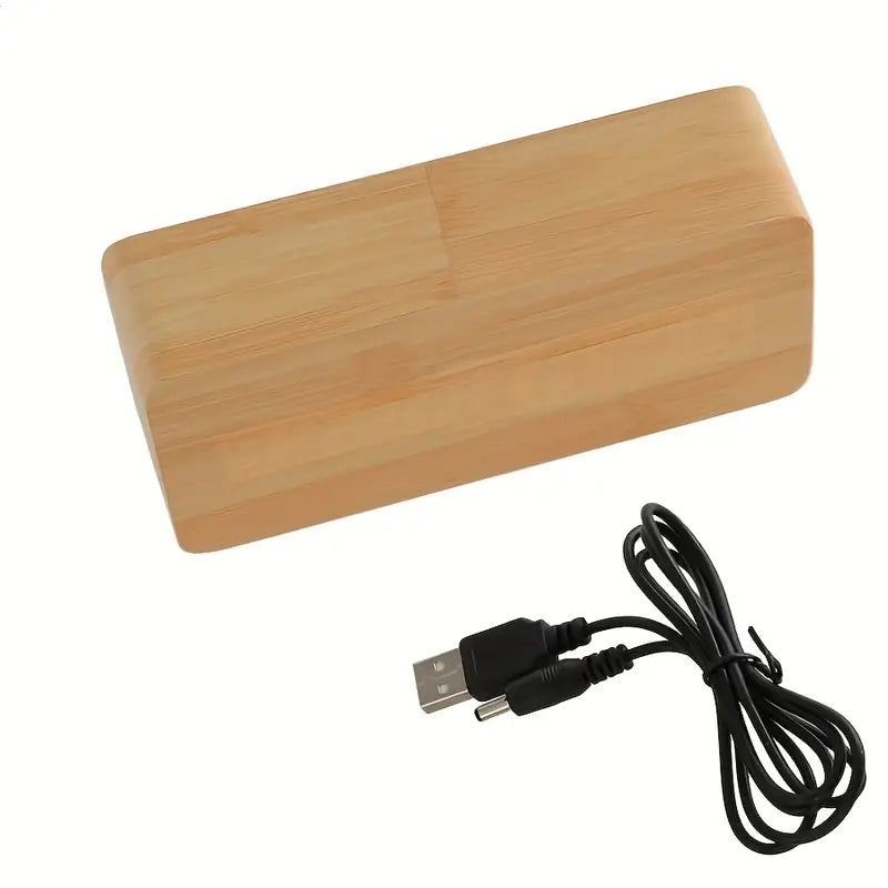 Beige LED Digital Alarm Clock - Voice Controlled Wooden Desktop Clock, USB/AAA Powered - Stylish Wood Watch Table Design - LightsAndKits